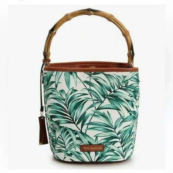 Resort Ready ENZO ANGIOLINI Green Multi Fabric Canvas Bamboo Resin Handle Purse - Picture 2 of 9